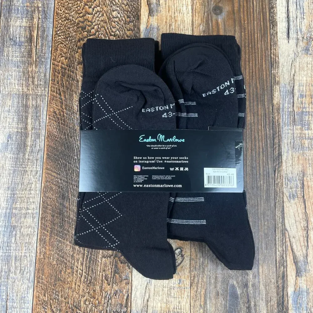 EASTON MARLOWE Men's Shoe Size 10-13 Black White Cotton Polyamide Elastane 6PK